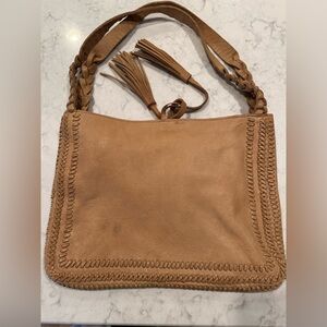 Elegant Tan Braided 100% Leather Shoulder Bag